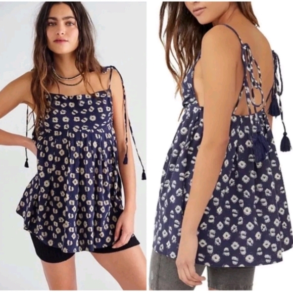 NWT free people molly sleeveless cotton tunic indigo babydoll airy sz S - Picture 1 of 8